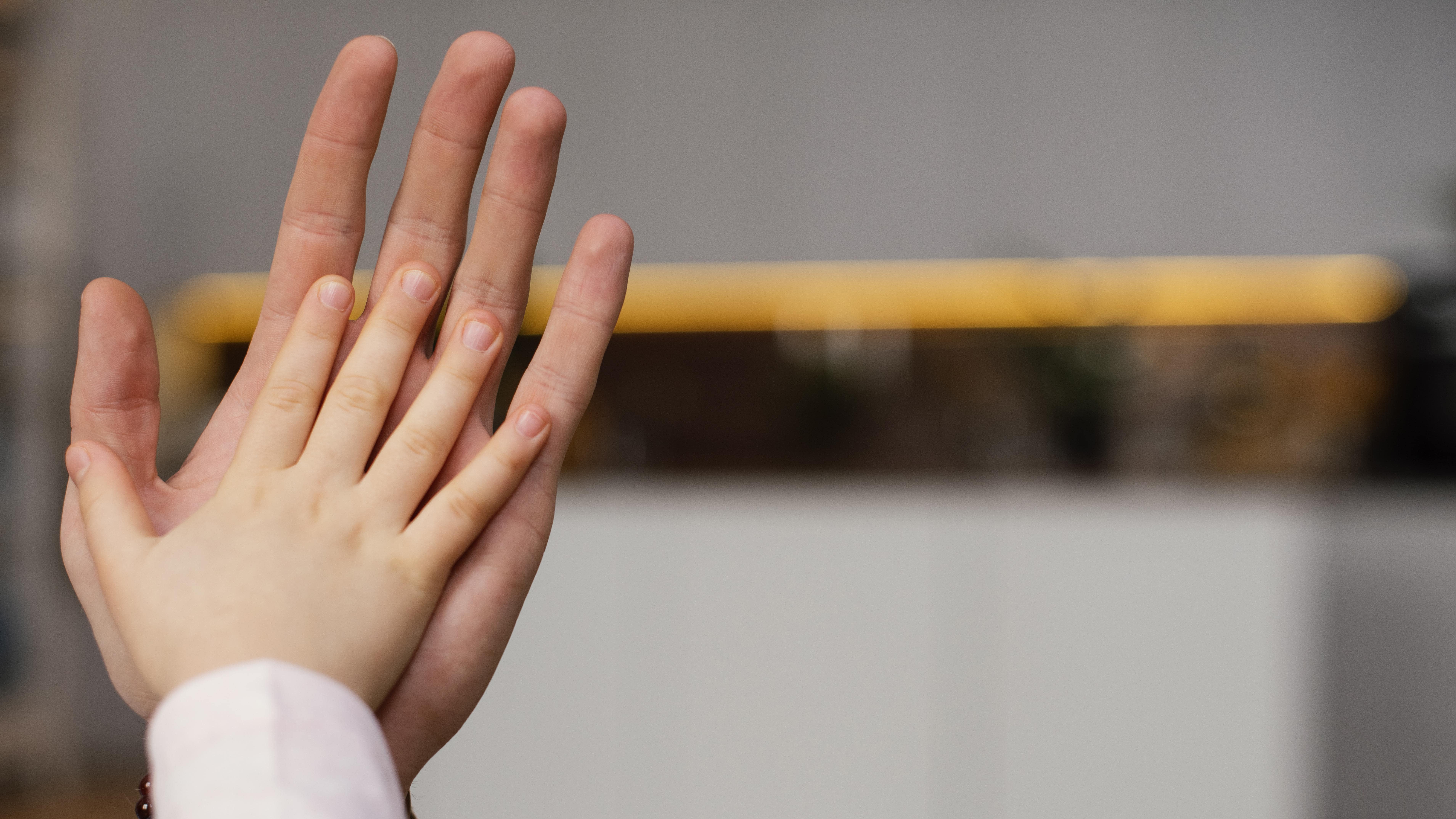 A little hand and a big hand together